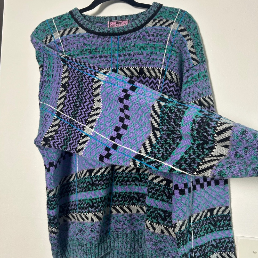Vintage retro 80s 90s funky colorful sweater ~ pullover cozy crewneck - Picture 4 of 8